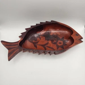 Handgeschnitzte Holz Fisch Form Schüssel Schale Tablett Platte 2 Ton 18,5" x 9" x 2,5" Vintage - Bild 1 von 18