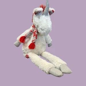 Pier 1 Imports Unicorn Plush Pippy Red Fair Isle Scarf White 20" Stuffed Animal - Picture 1 of 12