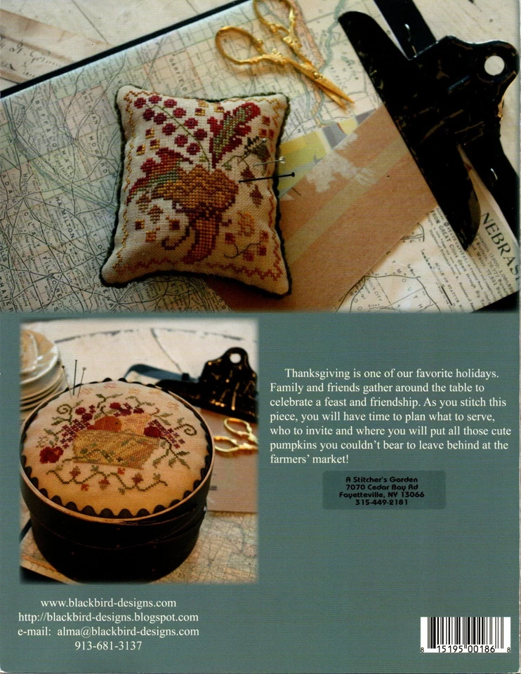Blackbird Designs Give Thanks OOP Sewing Box & Pincushion Thanksgiving Fruit - Image 1 of 2