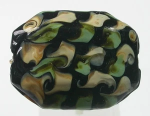 Large Wire Wrapped Black with Green Yellow Lampwork  Ring Handcrafted  Sz  6 3/4 - Picture 1 of 2