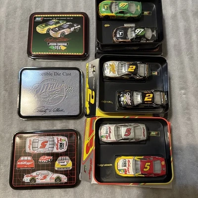 3 latas REVELL 1:64 com 2 carros Rusty Wallace #2 Miller Labonte Little John Deere  - Imagem 1 de 4