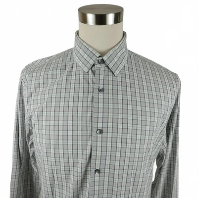 Camisa a Cuadros Express Para Hombres Algodón Ajustada con Botones Gris Blanco L 16-16.5 Foto 1 de 4