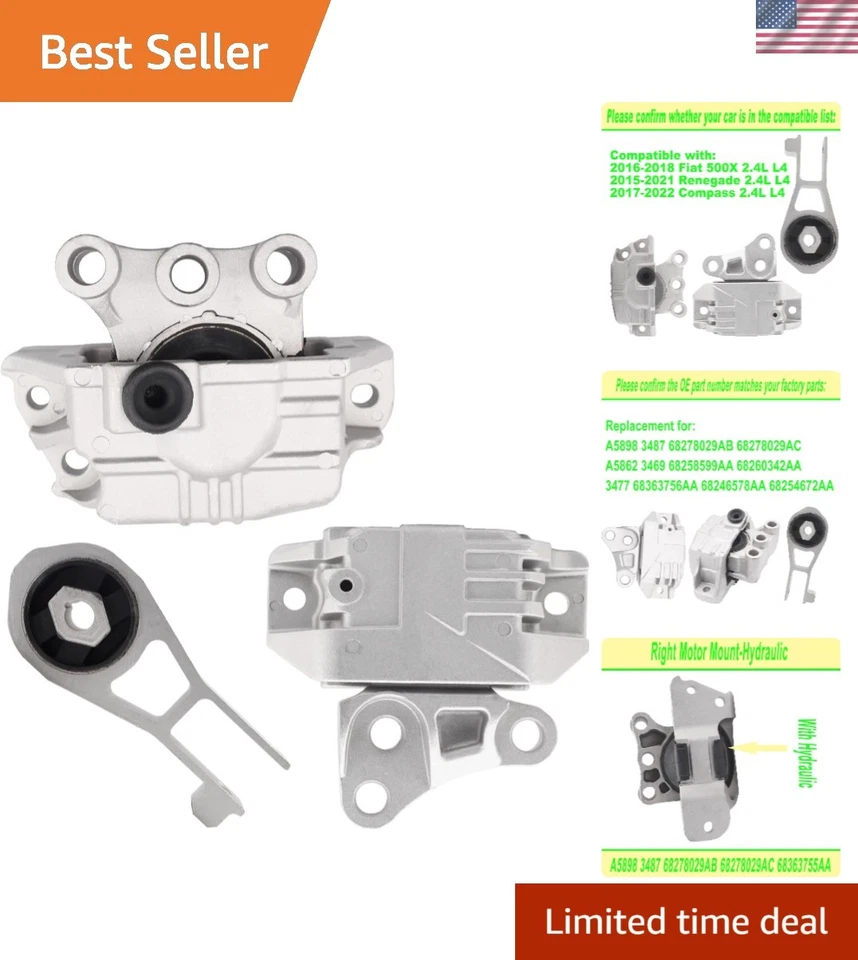 Reliable Engine Motor Mounts - 2016-2018 Fiat 500X & Compatibility Assured Foto 1 de 4