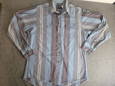 Vintage 90s Wrangler Western Shirt  Pearl Snap Cowboy Striped L/s 16 1/2-35  - Image 1 of 4