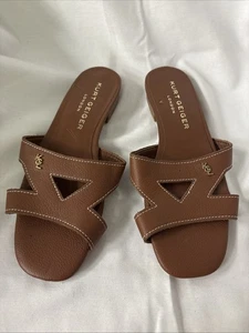 Kurt Geiger London Brown Leather Sandals US 6 6.5 Euro 36.5 Gold KGL NEW Slides - Picture 1 of 14