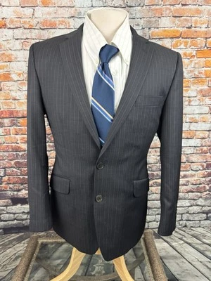 A39 Savile Row Suit Jacket Blue Pinstriped 40 Short 2 Button - Image 1 of 4