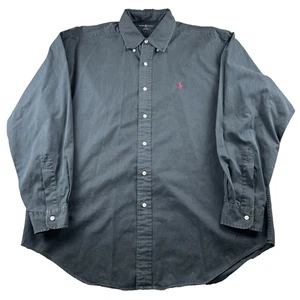 Ralph Lauren Blake Shirt Mens Large Black Cotton Pony Logo Pleated Button Down - Picture 1 of 9
