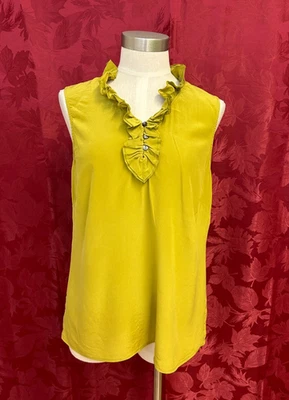 Top sin mangas Jill mediano para mujer con volantes verdes 100 % seda cuello en V Foto 1 de 4