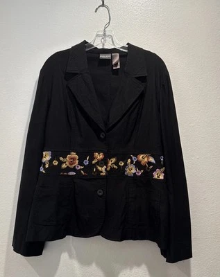 Vintage Bisou Bisou Women’s Size 16 Y2K Black Embroidered Floral Trim Blazer - Image 1 of 4