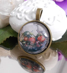 Ketten Anhänger Stilleben Glas Cabochon 25 mm Amulett antik gold - Bild 1 von 4