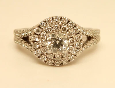 GSI CERT. Anillo de compromiso TOLKOWSKY de oro blanco de 14 quilates con doble marco de diamantes de 0,99 quilates Foto 1 de 4