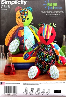Simplicity Pattern  C5461  Rare Science Bear   18" & 22 "   With  Clothing - Image 1 of 2