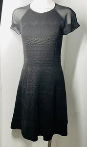 Vestido Rebecca Taylor Negro Bordado con Mangas Transparentes Nuevo - Imagen 1 de 3