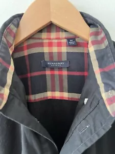 Burberry London Button Down Shirt Red Nova Check Luxury Midnight Black Men' Sz M - Picture 1 of 7