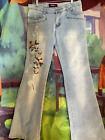 Gina Bead Embellished Stretch Denim Faded Stone Washed Boot Cut Jeans Sz 30