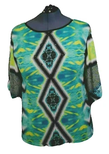 Ava James Women's Multicolor Pullover Top Elbow Flare Sleeve Black Beads Medium - Picture 1 of 10