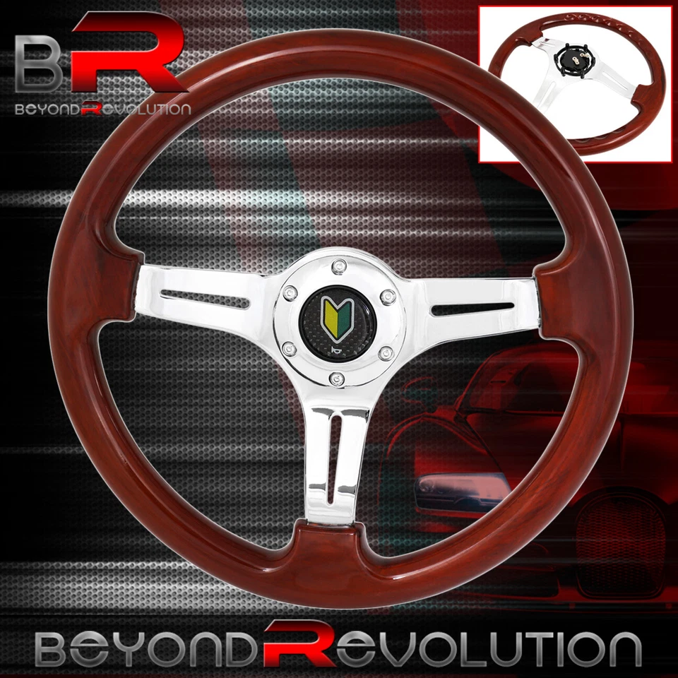 Volante Wakaba madeira cromado centro listra 6 parafusos furo 350mm prato profundo - Imagem 1 de 1