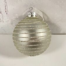 Vintage Spiral Striped Glittered Silver Glass Ball Christmas Ornament