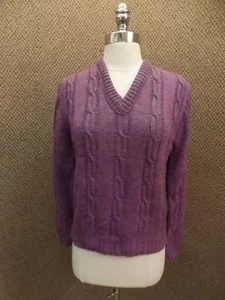 Vtg 1960s NEW NOS Purple 100% Wool V Neck Cable Knit Pullover Sweater Womens 36 - Picture 1 of 6