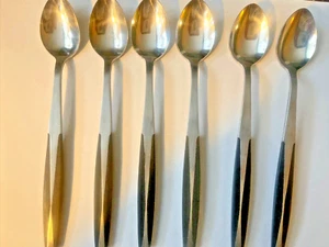 Eldan Stainless Steel 7.5" Ice Tea Spoons Black MCM Vintage Japan Set of 6 - Picture 1 of 6