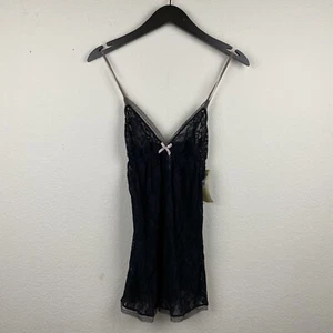 GILLIGAN O'MALLEY Black V-Neck Lace Bow Cami Set SMALL Sleep PJs Sheer F73 - Picture 1 of 7