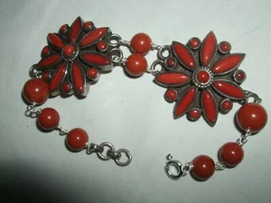 BRACCIALE ARMBAND BRACELET DIASPRO ROSSO FIORE ARGENTO 925 SILVER STERLING C 21 - Foto 1 di 6
