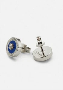 VERSACE Earrings Medusa Logo Greca Sculpture Round Stud Brass Silver x Blue NEW - Picture 1 of 5