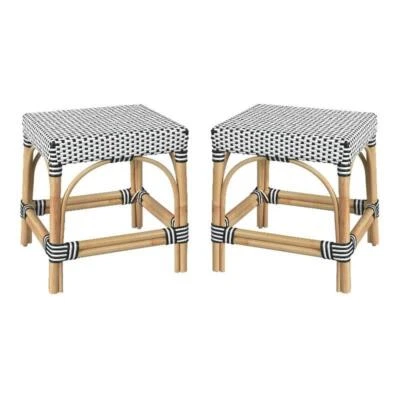 Home Square 18" Rattan Rectangular Dining Stool in White & Black - Set of 2 - Image 1 of 4