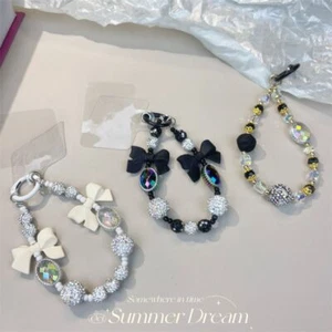 White/Black Bow Shaped Pearl Phone Strap Bow Knot Phone Pendant  Phone - Zdjęcie 1 z 11