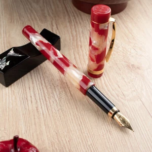 Kyoto Celluloid Gold Fish Red & White Schmidt Iridium M Nib Fountain Pen - Picture 1 of 6