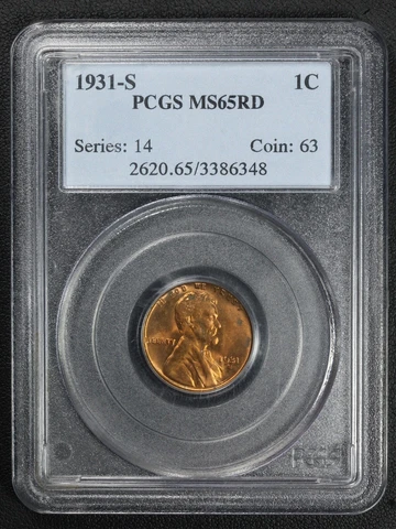 1931 S Lincoln Wheat Copper Cent PCGS MS 65 RD Cover