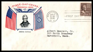 1938 Presidential series Prexy Sc 812-5 Jackson FDC Fidelity cachet (BF - Picture 1 of 1