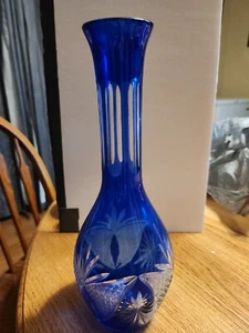 Vintage Bohemian Decanter Cobalt Blue Cut to Clear Czech Glass 11 1/8” - Picture 1 of 4