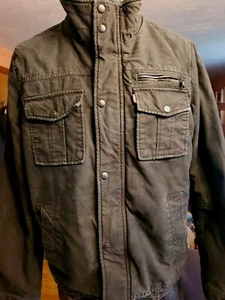 Vtg. Levi's Black Cotton Jacket Men's Full Zip & Snap High Band Snap Collar Med. - Picture 1 of 17