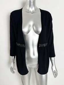 Christopher Fisher 100% Cashmere Cardigan Women’s Large Crystal Embellish Black - Picture 1 of 9