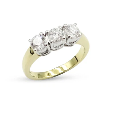 Gold Diamond Ring - 18ct Yellow Gold Diamond Ring Trilogy Natural 0.90ct M 1/2 - Image 1 of 4