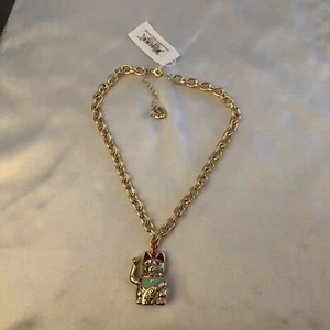 Betsey Johnson Gold Tone Lucking Out Lucky Cat Pendant Necklace Red NWT - Picture 1 of 14