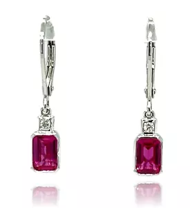 14KW Gold Lab Created Ruby and Diamond dangling earrings - Picture 1 of 2