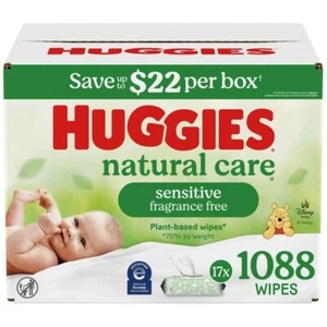 Huggies Natural Care Sensitive Babytücher, ohne Duft, 17 Stück, 1088 Tücher - Bild 1 von 8