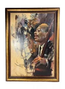 LES HAWKS VINTAGE ORIGINAL JAZZ BAND BLACK AFRICAN AMERICAN ANTIQUE OIL PAINTING - Picture 1 of 24