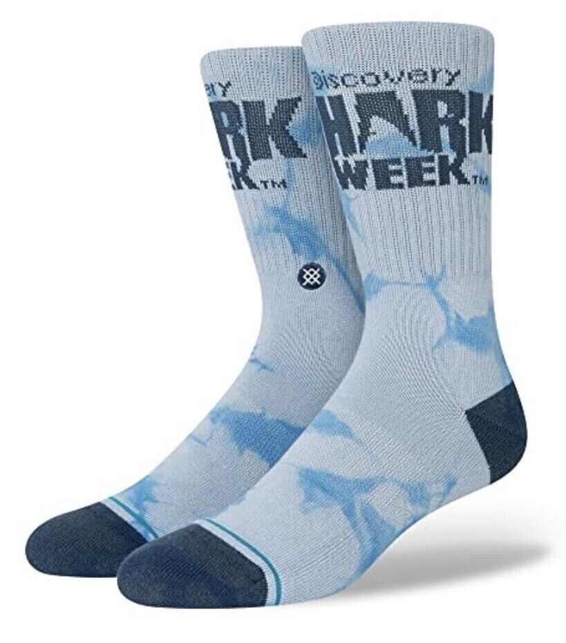 Stance Discovery Shark Week Crew Socks Large Men's 9-13 Blue Brand New