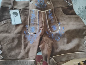 waist 34" Oktoberfest,Germany,Lederhosen,NO Susp.Brown.blue embroidered - Picture 1 of 7