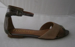 NICOLE HOLLEY SANDALS 6.5 BROWN LEATHER SLINGBACK ANKLE BUCKLE OPEN TOE STRAPPY  - Picture 1 of 5