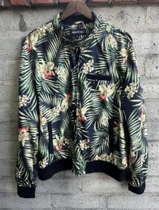 MEMBERS ONLY Iconic Racer Jacket Hawaiian Print Floral Plants VTG Rare Men's XL - Picture 1 of 8