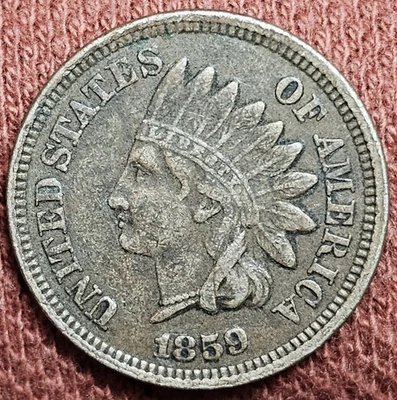 1859 Indian Cent 1C Copper Nickel Coin VF - Image 1 of 2