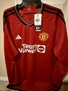 Men's Authentic adidas Manchester United Long Sleeve Home Jersey 23/24 - Picture 1 of 2