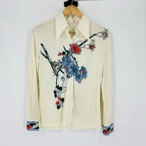 True Vintage 1970’s Tarmi Button Up Shirt Womens Medium Nylon Floral Embroidered - Picture 1 of 10
