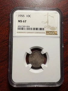 1955 Roosevelt Dime NGC MS67 | Brilliant Superb Gem Toned | See Pics - Picture 1 of 10