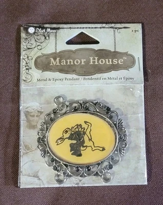 Pingente de coelho prata amarelo preto metal e epóxi contas lua azul mansão casa - Imagem 1 de 4