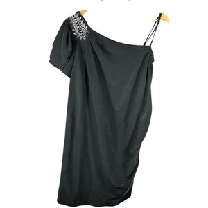 ALICE BY TEMPERLEY One Shoulder Silk Mini Dress Ruched Black Women's UK 12 US 8 - Picture 1 of 6